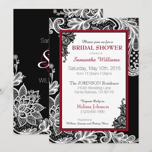 Zwart Rood en Wit Kant Vrijgezellenfeest Kaart (Voorkant / Achterkant)