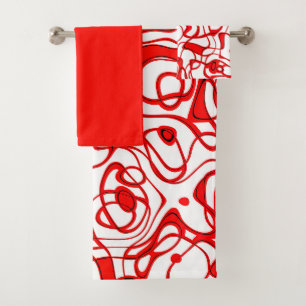 Zwart, rood en wit Marmered Abstract Bad Handdoek
