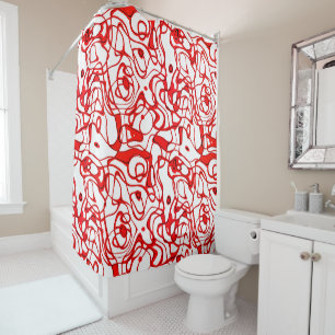 Zwart, rood en wit Marmered Abstract Douchegordijn