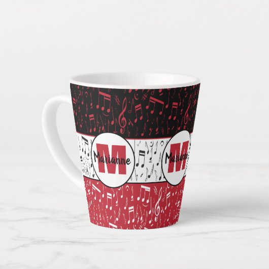Zwart rood en wit muzieknoten latte mok (Linkerhoek)