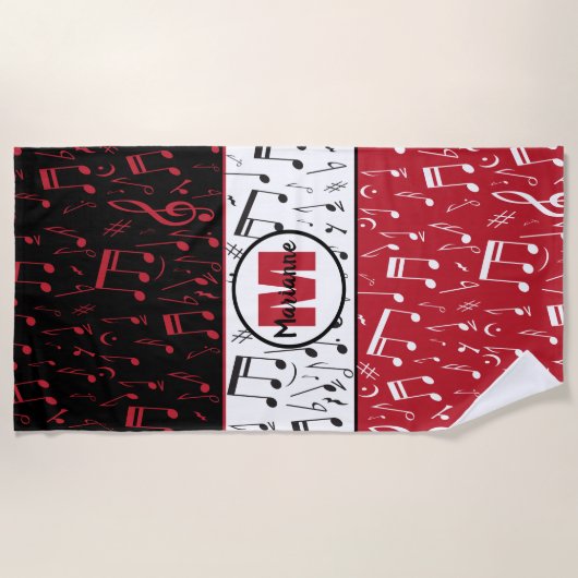 Zwart rood en wit muzieknoten strandlaken (Voorkant)