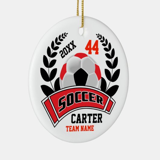 Zwart, Rood en Wit Personaliseer Voetbal ⚽ Keramisch Ornament (Rechts)