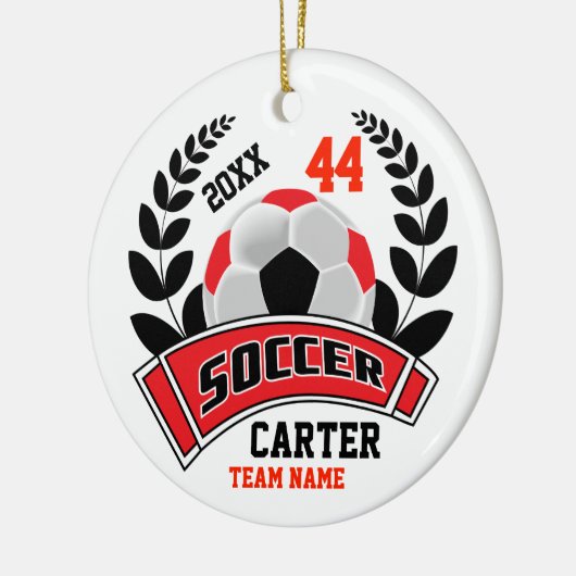 Zwart, Rood en Wit Personaliseer Voetbal ⚽ Keramisch Ornament (Links)