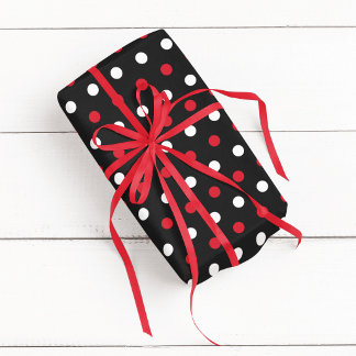 Zwart rood en wit polkadotje cadeaupapier
