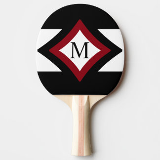 Zwart, rood en wit, stijlvol diamant, monogram tafeltennisbatje