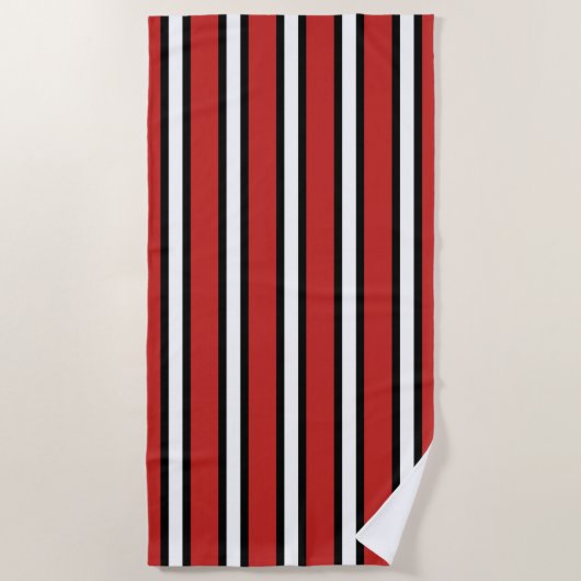 Zwart Rood En Wit Verticale Strepen Strandlaken (Voorkant)