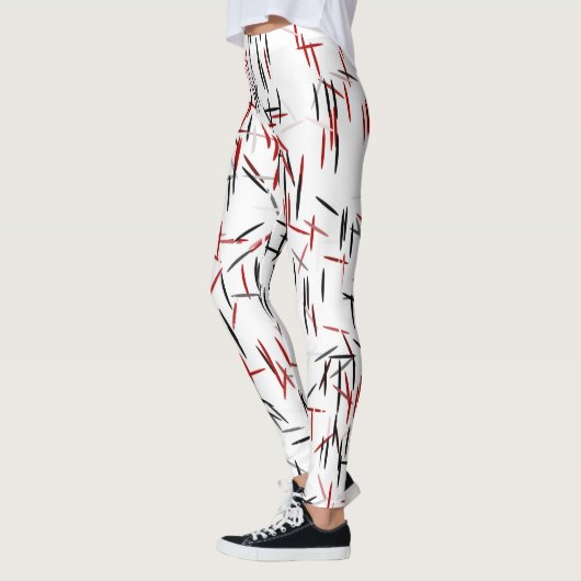 Zwart rood en witte lijnkunst leggings (Links)