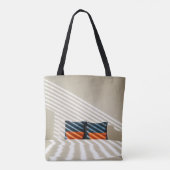 Zwart rood en witte vlekkeloos textiel op witte be tote bag (Achterkant)