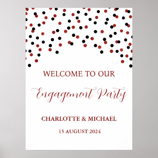 Zwart Rood Engagement Party Custom 18x24 Poster (Voorkant)