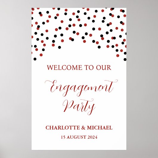 Zwart Rood Engagement Party Custom 20x30 Poster (Voorkant)