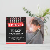 Zwart Rood Foto 22e verjaardag Uitnodigingen Manne (Staand voorkant)