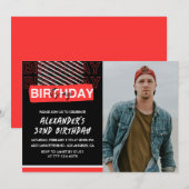 Zwart Rood Foto 32e verjaardag uitnodigingen Manne (Voorkant / Achterkant)