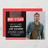 Zwart Rood Foto 42e verjaardag uitnodigingen Manne (Voorkant / Achterkant)