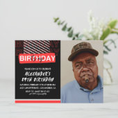 Zwart Rood Foto 89ste verjaardag Uitnodigingen Man (Staand voorkant)