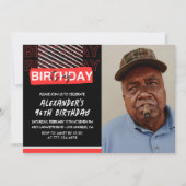 Zwart Rood Foto 96e verjaardag Uitnodigingen Manne (Voorkant)