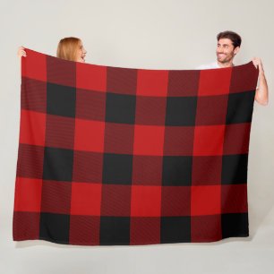Zwart & rood geblokt vierkant Buffalo Plaid Fleece Deken