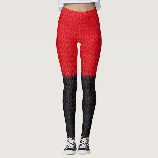 Zwart-rood gebreid: gestreepte close-up. leggings (Voorkant)
