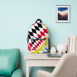 Zwart Rood Geel Blauw Beieren Diamant Vlag Patroon Bedrukte Rugzak