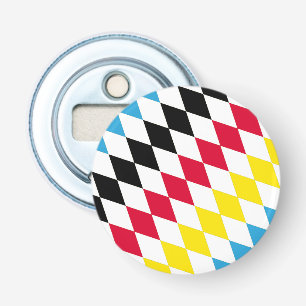 Zwart Rood Geel Blauw Beieren Diamant Vlag Patroon Button Flesopener