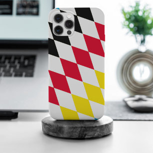 Zwart Rood Geel Blauw Beieren Diamant Vlag Patroon iPhone 15 Pro Max Hoesje