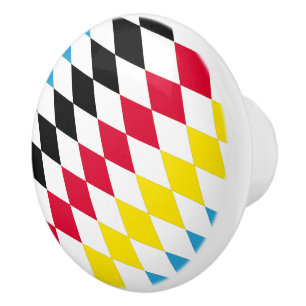 Zwart Rood Geel Blauw Beieren Diamant Vlag Patroon Keramische Knop