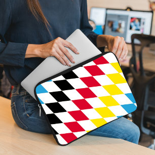 Zwart Rood Geel Blauw Beieren Diamant Vlag Patroon Laptop Sleeve