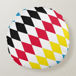 Zwart Rood Geel Blauw Beieren Diamant Vlag Patroon Rond Kussen