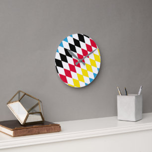 Zwart Rood Geel Blauw Beieren Diamant Vlag Patroon Ronde Klok