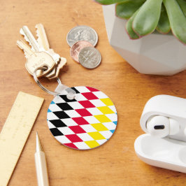 Zwart Rood Geel Blauw Beieren Diamant Vlag Patroon Sleutelhanger