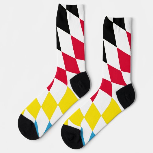 Zwart Rood Geel Blauw Beieren Diamant Vlag Patroon Sokken (Links)