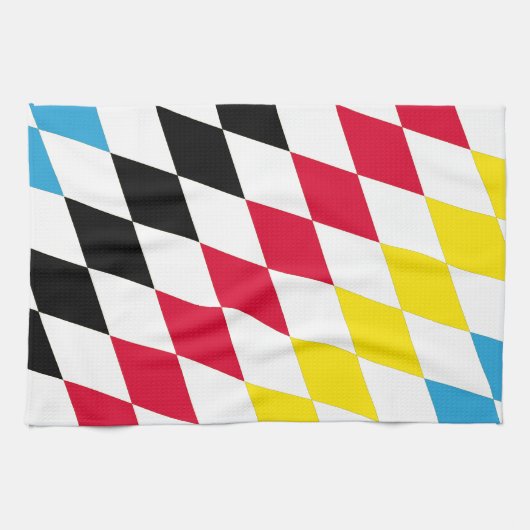 Zwart Rood Geel Blauw Beieren Diamant Vlag Patroon Theedoek (Horizontaal)