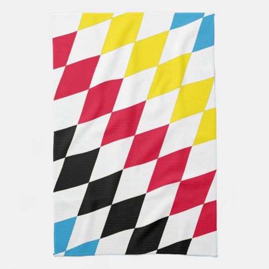 Zwart Rood Geel Blauw Beieren Diamant Vlag Patroon Theedoek (Verticaal)