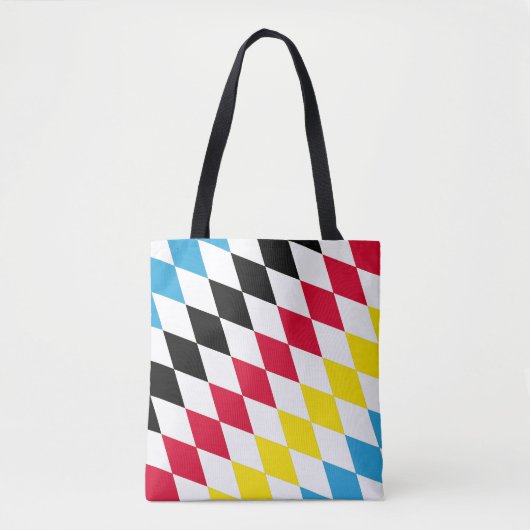 Zwart Rood Geel Blauw Beieren Diamant Vlag Patroon Tote Bag (Voorkant)