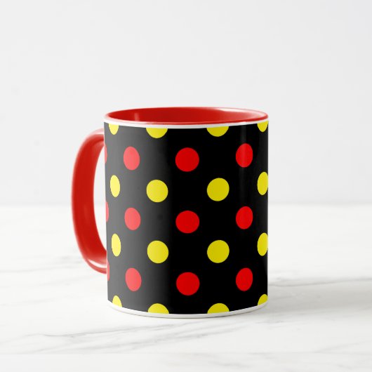 Zwart Rood Geel Stippen Design  Mok (Voorkant links)