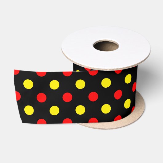 Zwart Rood Geel Stippen Design  Satijnen Lint (Spoel)