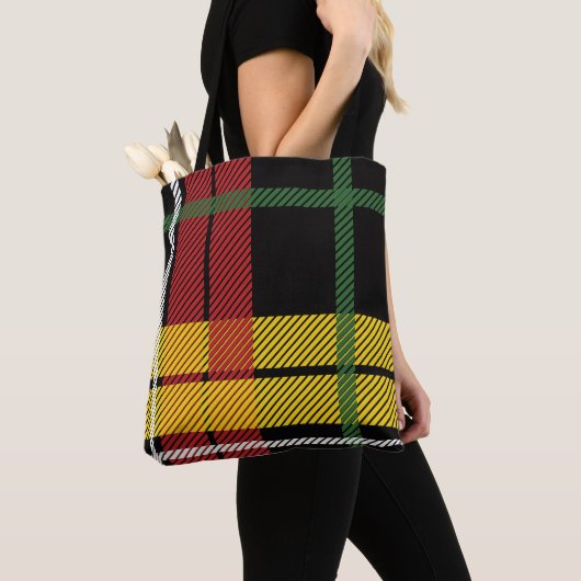Zwart Rood Geel Wit Plaid Tartan Buffel Print Tote Bag (Dichtbij)