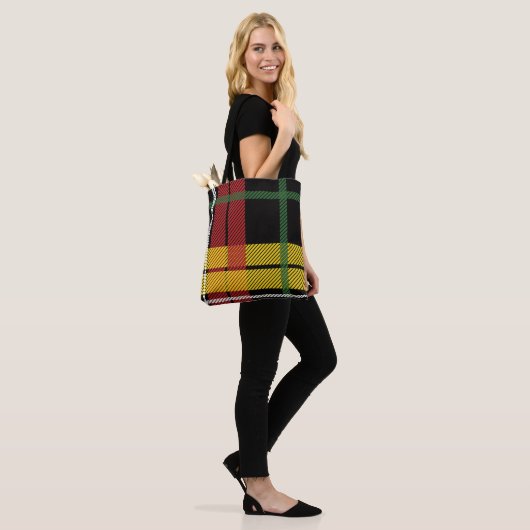 Zwart Rood Geel Wit Plaid Tartan Buffel Print Tote Bag (Op model)
