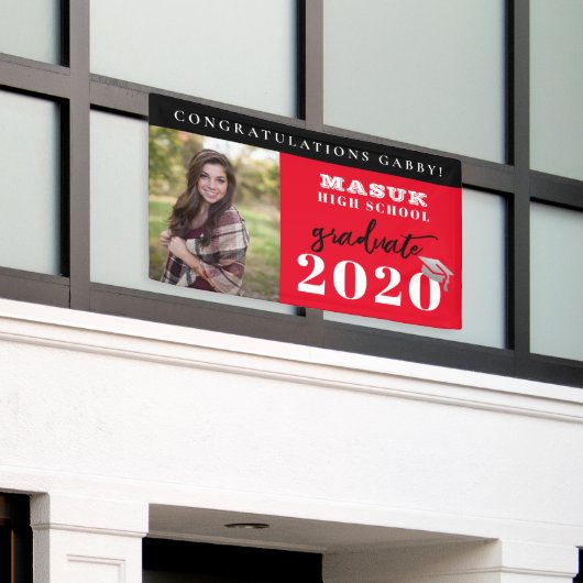Zwart rood gefeliciteerd Afstuderen van 2020-klass Spandoek (Buitenkant Gebouw)