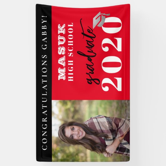 Zwart rood gefeliciteerd Afstuderen van 2020-klass Spandoek (Verticaal)