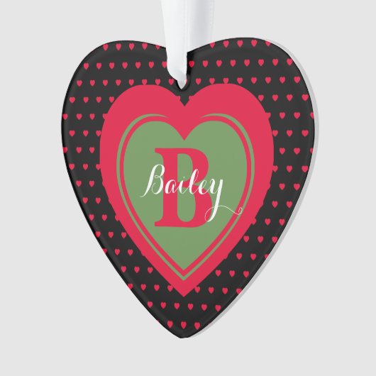 Zwart-rood gekleurde harten op maat ornament (voorkant)