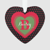 Zwart-rood gekleurde harten op maat ornament (voorkant)