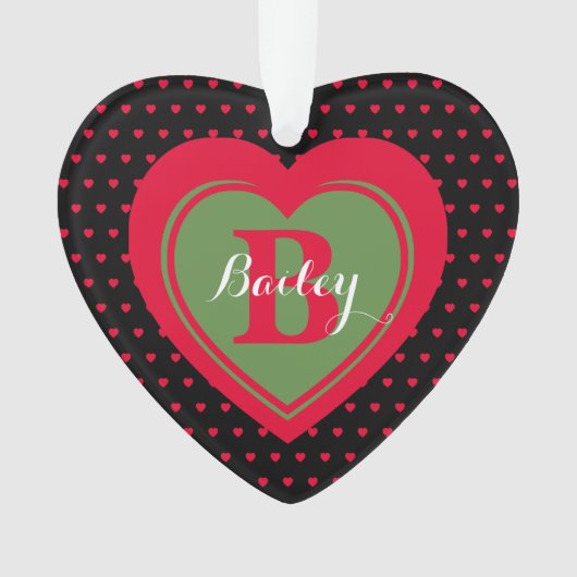 Zwart-rood gekleurde harten op maat ornament (voorkant)