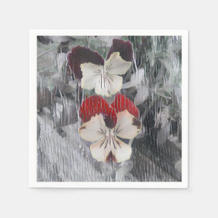 Zwart-rood gekleurde pansies met grijs design servet