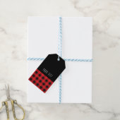 Zwart & Rood Geruit Buffalo Checker Patroon Modern Cadeaulabel (Met Touw)