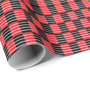 Zwart Rood Geruit en Strepen Cadeaupapier