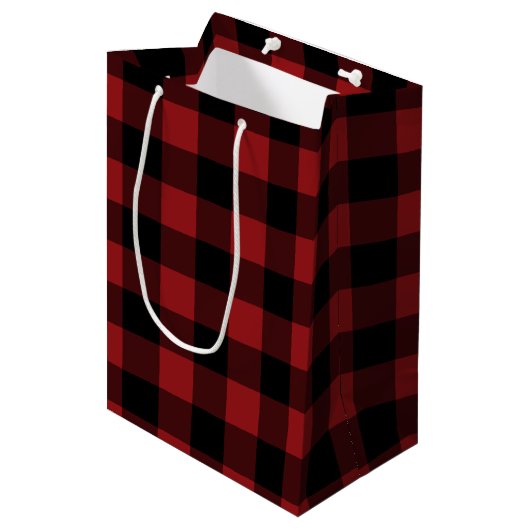 Zwart Rood Geruit Gift Bag Medium Cadeauzakje (Voorkant Gekanteld)
