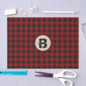 Zwart & rood geruit grunge-monograminitiaal tissuepapier (Craft)
