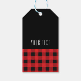 Zwart & Rood geruite Buffel Checker Patroon Modern Cadeaulabel