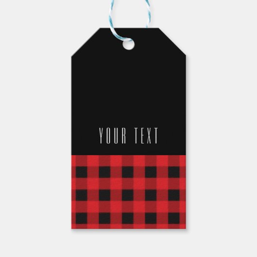 Zwart & Rood geruite Buffel Checker Patroon Modern Cadeaulabel (Voorkant)