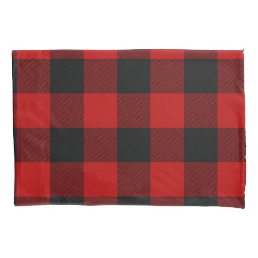 Zwart & Rood Geruite Vierkanten Buffalo Plaid Kussensloop (Voorkant)